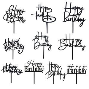 10 pcs black happy birthday cake topper acrylic cupcake topper a series of birthday cake supplies decorations