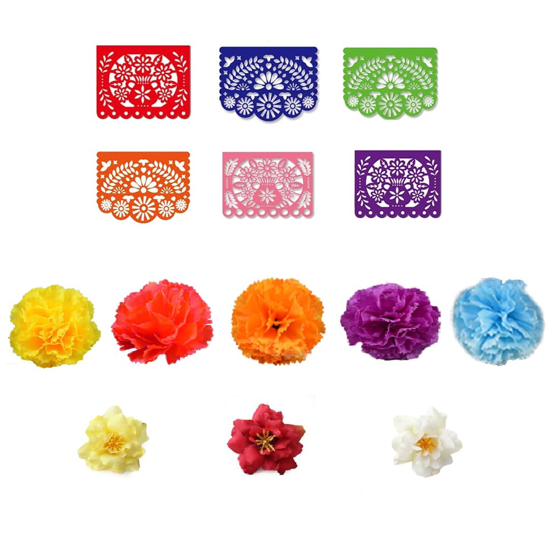 Fiesta Floral Cake Topper Mini Mexican Papel Picado Banner and Flowers Cake Decor