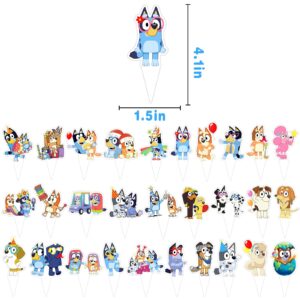 30PCS Blue Dog Cake Cupcake Topper Decorations Cartoon Dog Happy Birthday Party Supplies for Kids Party Favors