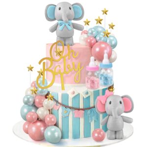 49 PCS Elephant Cake Decoration Oh Baby Cake Topper Pearl Balls Cake Picks Mini Milk Bottle Star Cake Topper for Elephant Theme Birthday Party Supplies Gender Reveal Party Supplies