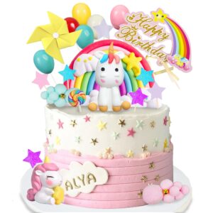 24 pcs unicorn cake topper, unicorn rainbow cake decorations with rainbow stars unicorn ballons happy birthday cake decorations for boys girls kids birthday (style 3)