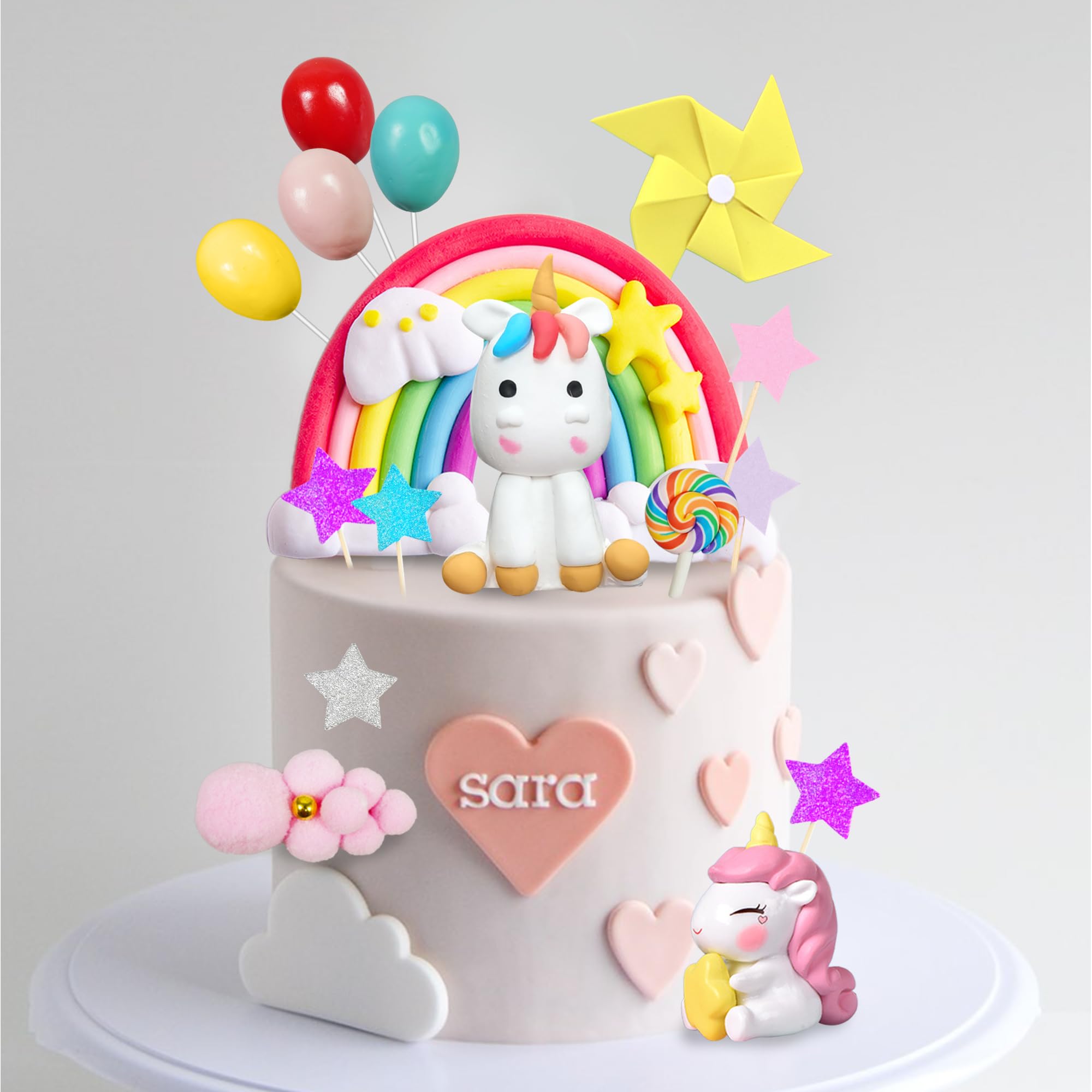 24 PCS Unicorn Cake Topper, Unicorn Rainbow Cake Decorations with Rainbow Stars Unicorn Ballons Happy Birthday Cake Decorations for Boys Girls Kids Birthday (Style 3)