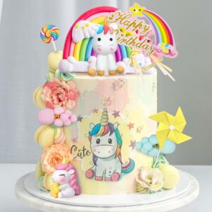 24 PCS Unicorn Cake Topper, Unicorn Rainbow Cake Decorations with Rainbow Stars Unicorn Ballons Happy Birthday Cake Decorations for Boys Girls Kids Birthday (Style 3)