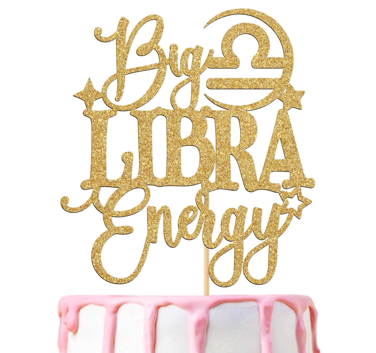 Big Libra Energy Cake Topper, Happy Birthday Libra in September/October, Libra Season, 12 Zodiac Constellation Theme Birthday Party Decoration Supplies, Gold Glitter