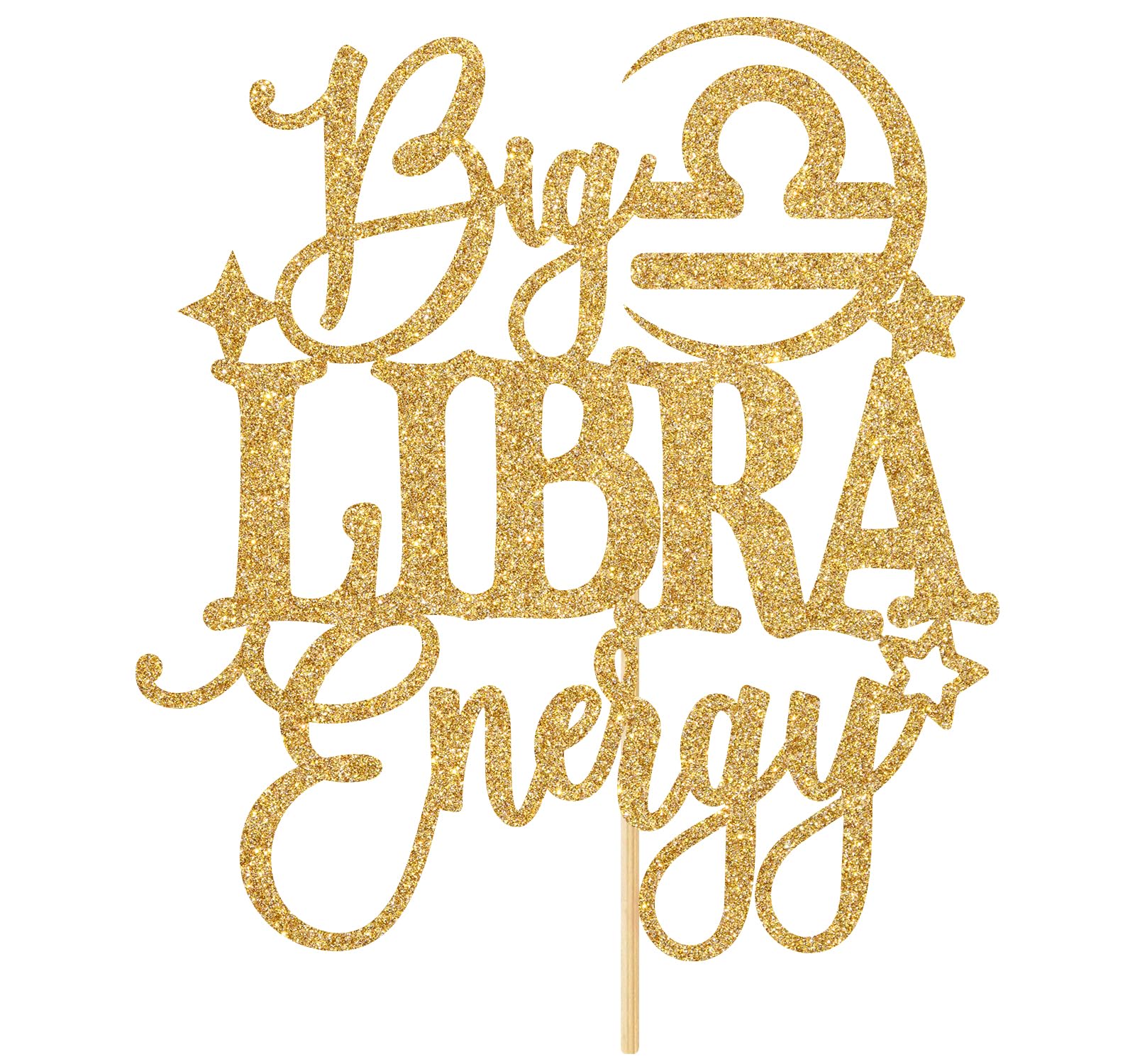 Big Libra Energy Cake Topper, Happy Birthday Libra in September/October, Libra Season, 12 Zodiac Constellation Theme Birthday Party Decoration Supplies, Gold Glitter