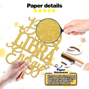 Big Libra Energy Cake Topper, Happy Birthday Libra in September/October, Libra Season, 12 Zodiac Constellation Theme Birthday Party Decoration Supplies, Gold Glitter