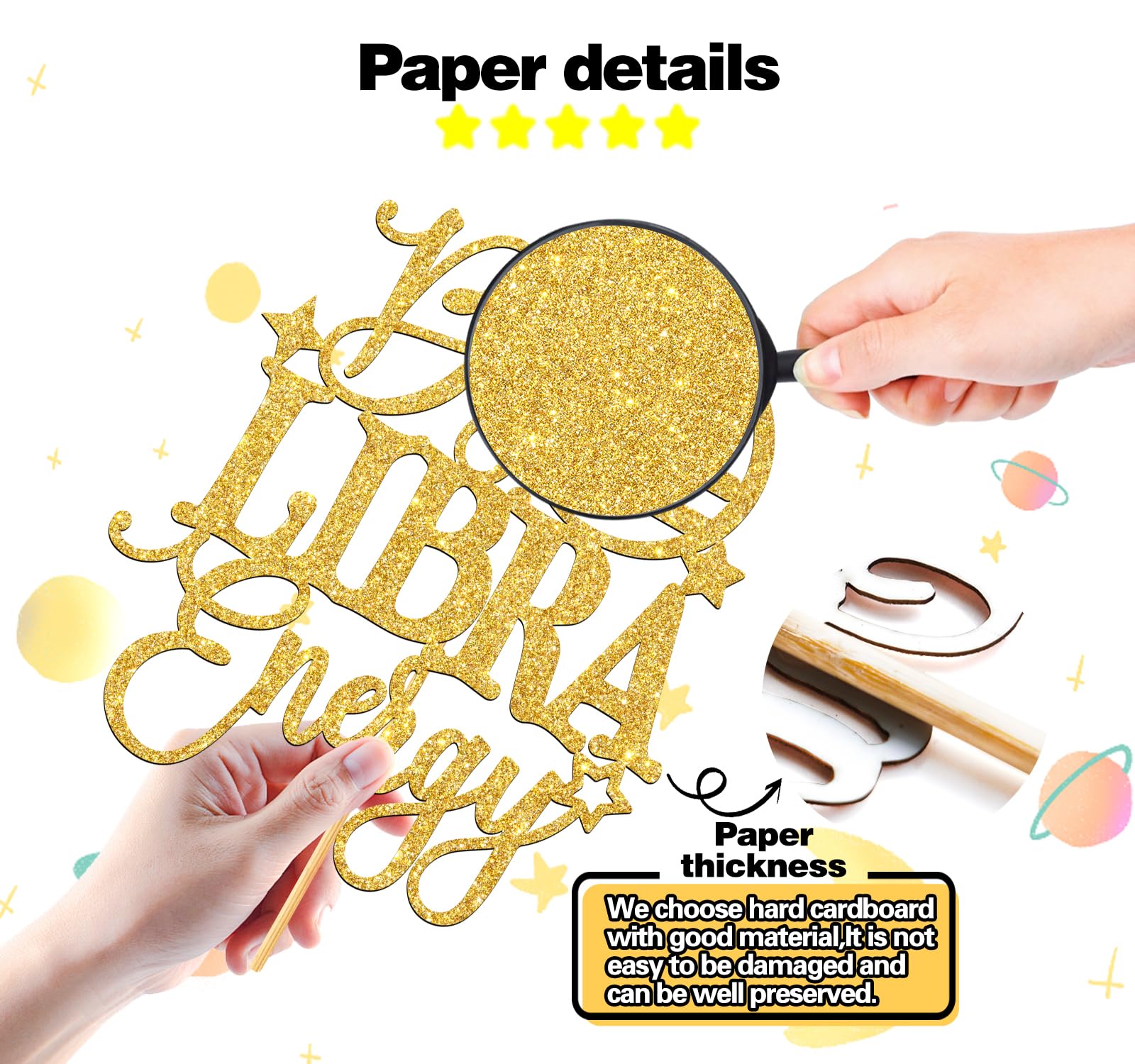 Big Libra Energy Cake Topper, Happy Birthday Libra in September/October, Libra Season, 12 Zodiac Constellation Theme Birthday Party Decoration Supplies, Gold Glitter