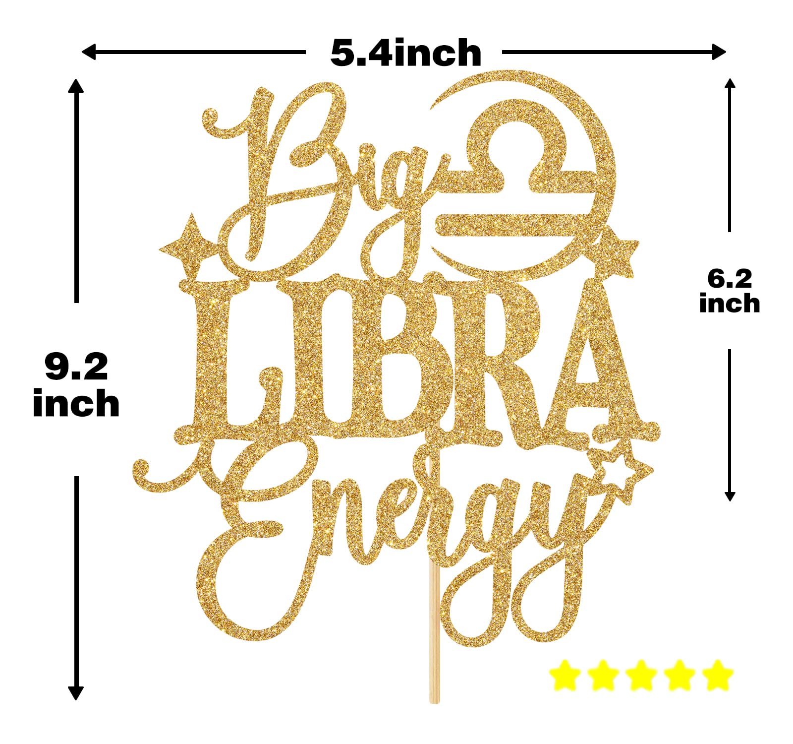 Big Libra Energy Cake Topper, Happy Birthday Libra in September/October, Libra Season, 12 Zodiac Constellation Theme Birthday Party Decoration Supplies, Gold Glitter