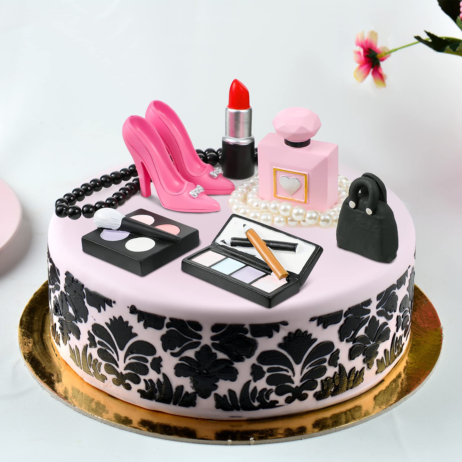 10 Pcs Makeup Cake Topper Cosmetics Birthday Makeup Cake Decorations 3D Resin Bridal Shower Cake Topper Lipstick Perfume Eye Shadow Blush Spa Theme Party Supplies for Girls Women Makeup Birthday Party