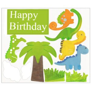 Dinosaur Cake Toppers for Boys and Girls, Dinosaur Cupcake Toppers Happy Birthday for Kids 1 2 3 4 5 6 7 8 year olds, Birthday Cake Decorations Cards Party Supplies with Clouds and Tree