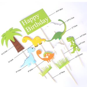 Dinosaur Cake Toppers for Boys and Girls, Dinosaur Cupcake Toppers Happy Birthday for Kids 1 2 3 4 5 6 7 8 year olds, Birthday Cake Decorations Cards Party Supplies with Clouds and Tree