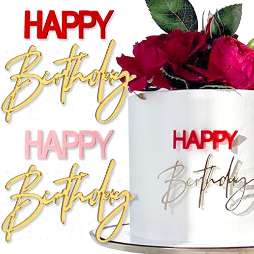 Side Acrylic Happy Birthday Cake Topper Cupcake Toppers Happy Birthday Cake Toppers for Women Men Happy Birthday Topper Cake Decorating Supplies Kit Cake Decorations Party Supplies Kids Party Favors