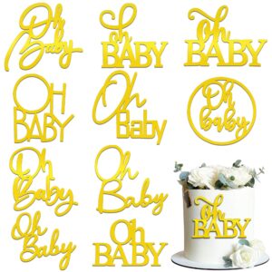 10 pcs gold oh baby cake topper mirror acrylic cake topper side cake decorations gold cake inserts cake decorating supplies cupcake toppers for oh baby gender reveal baby birthday party decorations