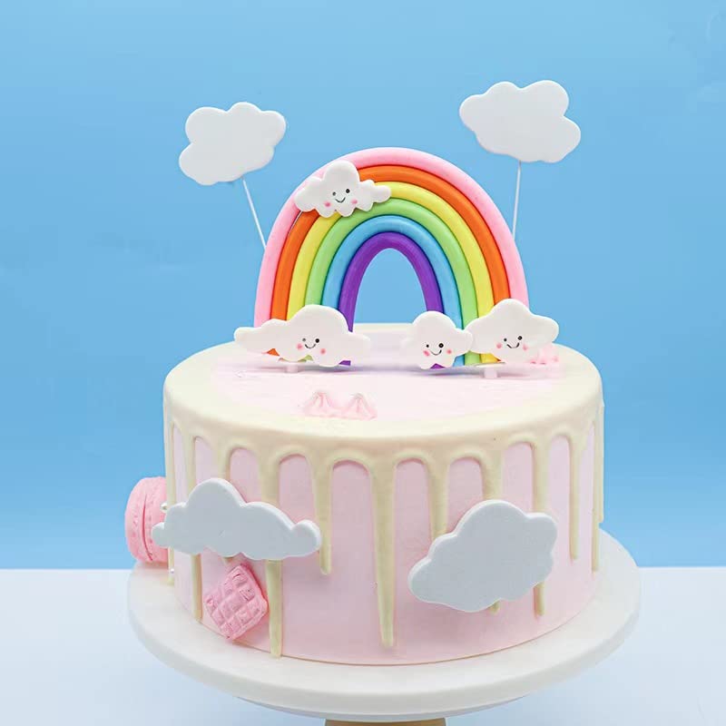 Rainbow Cloud Cake Topper, Colorful Rainbow Soft Pottery Cake Cupcake Topper Happy Birthday Decorations Cake Toppers Party Props for Boys Girls Birthday Party Decorations Supplies