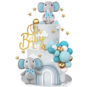 43 pcs blue elephant cake decoration cute baby elephant cake decorations oh baby cake topper star cake topper blue pearl balls cake picks for baby shower boy elephant theme party supplies