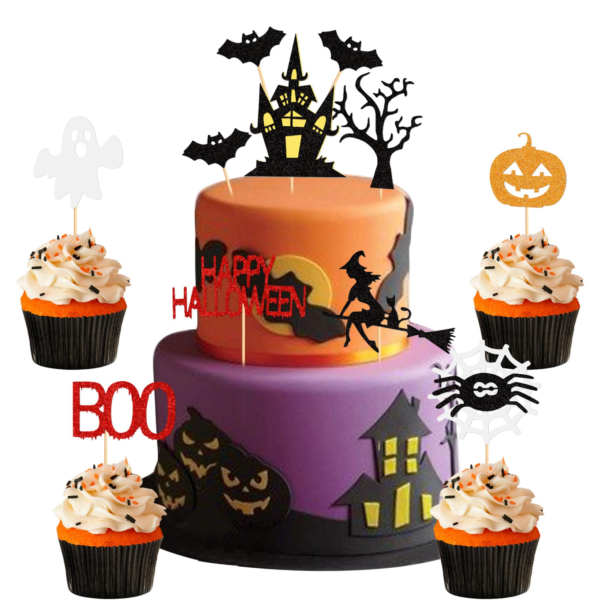 33 pcs Halloween Cake Topper Cupcake topper Haunted House Cake Topper Halloween Cake Decoration Ghost Cake Decoration Pumpkin Cupcake Decoration for Wizard Party Ghost Party Spider Party (33 pcs)