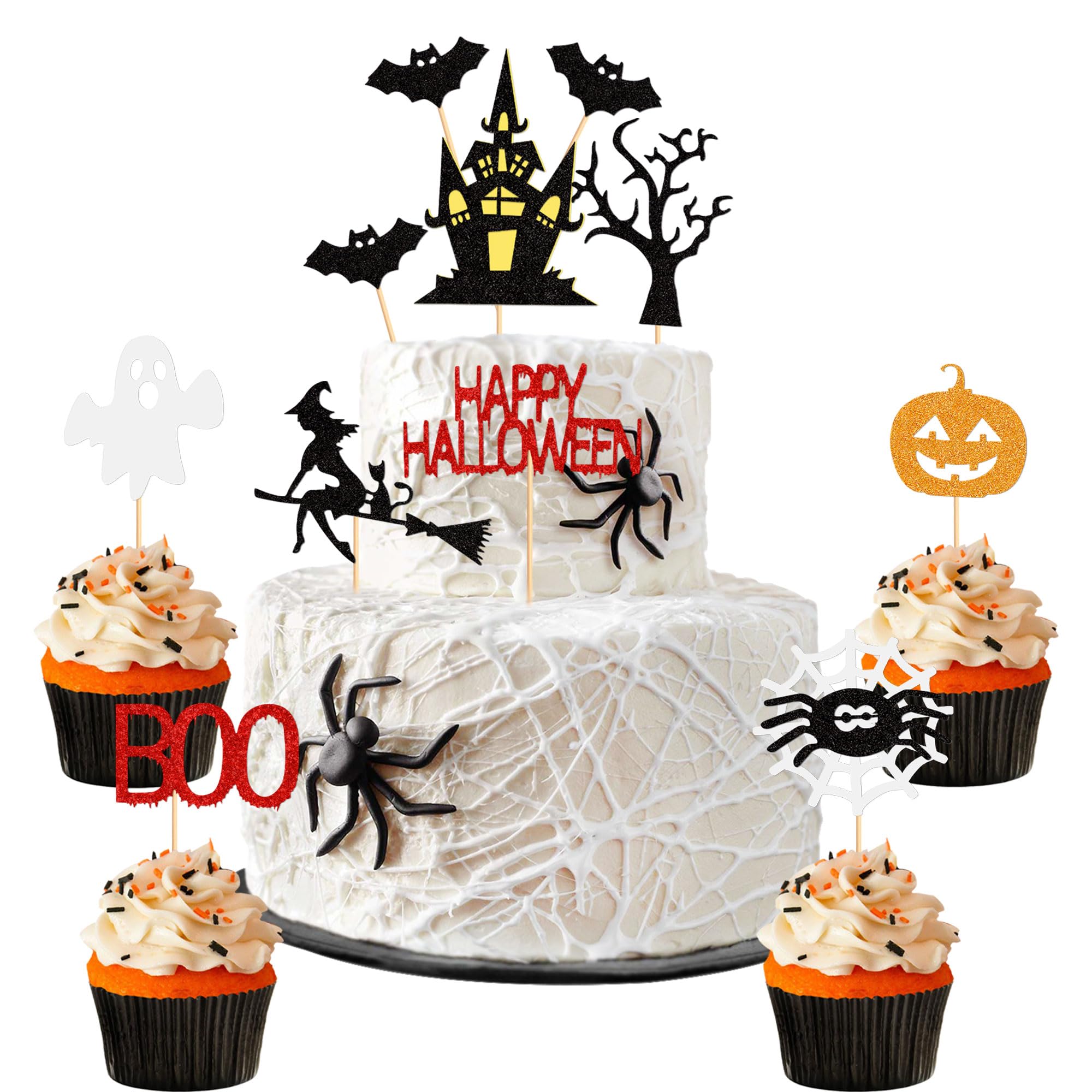 33 pcs Halloween Cake Topper Cupcake topper Haunted House Cake Topper Halloween Cake Decoration Ghost Cake Decoration Pumpkin Cupcake Decoration for Wizard Party Ghost Party Spider Party (33 pcs)