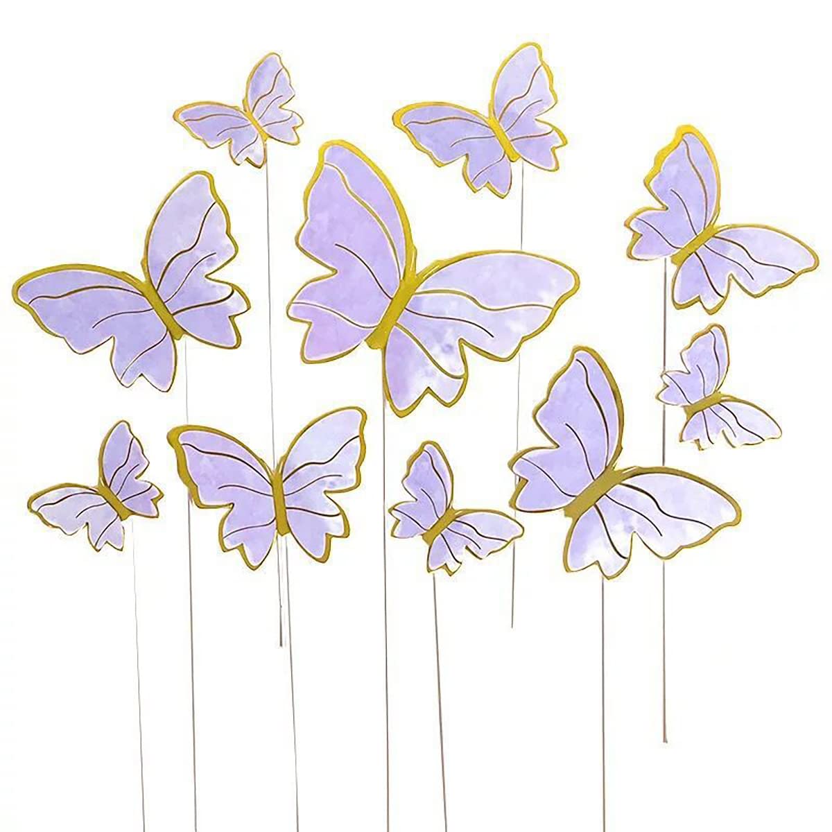 Purple Butterfly Cake Toppers, 11pcs Butterfly Cupcake Toppers Happy Birthday Metal Gold Happy Birthday Cake Topper for Girls Women's Birthday Cake Party Decorations