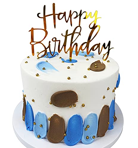 Happy Birthday Cake Toppers Gold Acrylic Durable Versatile Cake Topper, Birthday Cake for Photo Booth Props, Birthday Party Decoration Ideas