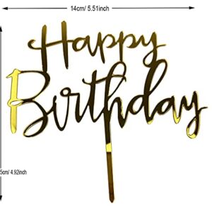 Happy Birthday Cake Toppers Gold Acrylic Durable Versatile Cake Topper, Birthday Cake for Photo Booth Props, Birthday Party Decoration Ideas