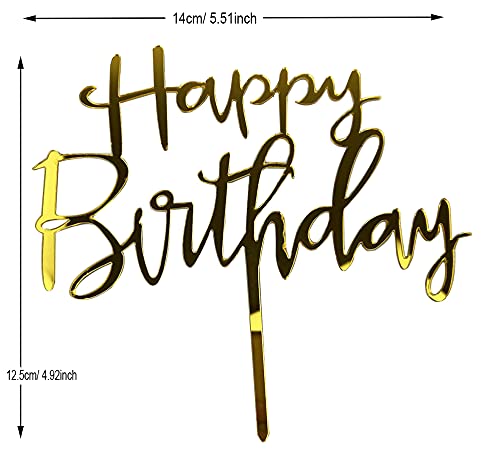 Happy Birthday Cake Toppers Gold Acrylic Durable Versatile Cake Topper, Birthday Cake for Photo Booth Props, Birthday Party Decoration Ideas