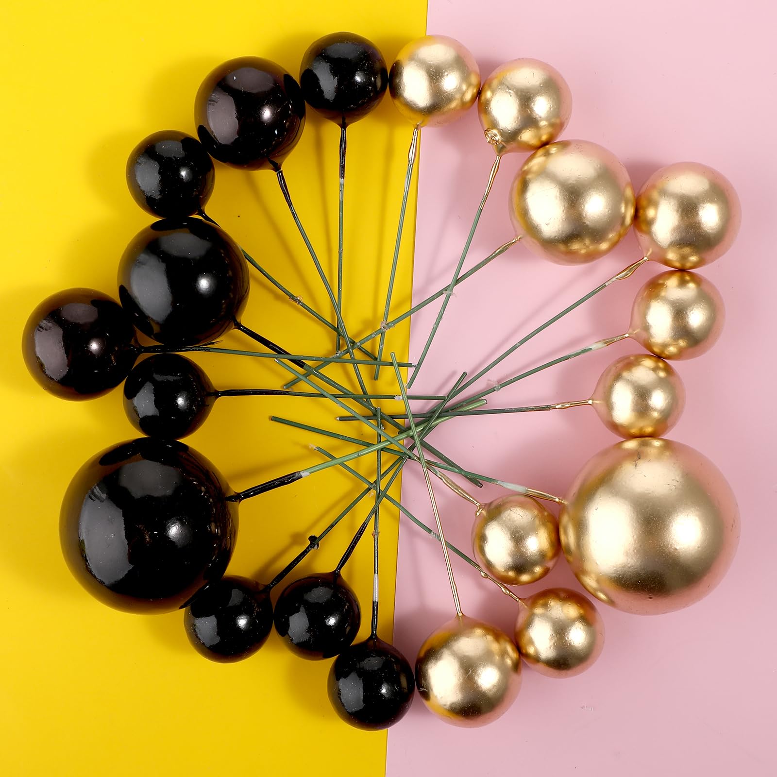 66 Pieces Black And Gold Cake Decorations Ball Cake Topper 4 Size Balloon Cake Topper Gold Cake Topper Balls Black Cake Balls Decorations for Birthday Party Wedding Anniversary Baby Shower(Gold,Black)