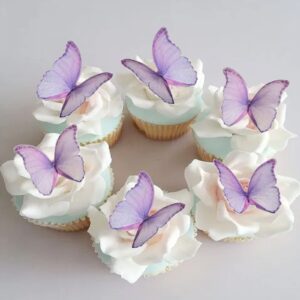 GEORLD Edible Wafer Paper Butterflies Set of 48 Purple Cake Decorations, Cupcake Topper