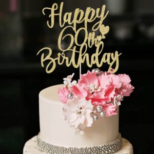 YUINYO 60th Handmade Glitter happy birthday Cake Topper, Cheers to 60th birthday Cake Bunting Decor,Birthday Party Decoration Supplies (Gold)