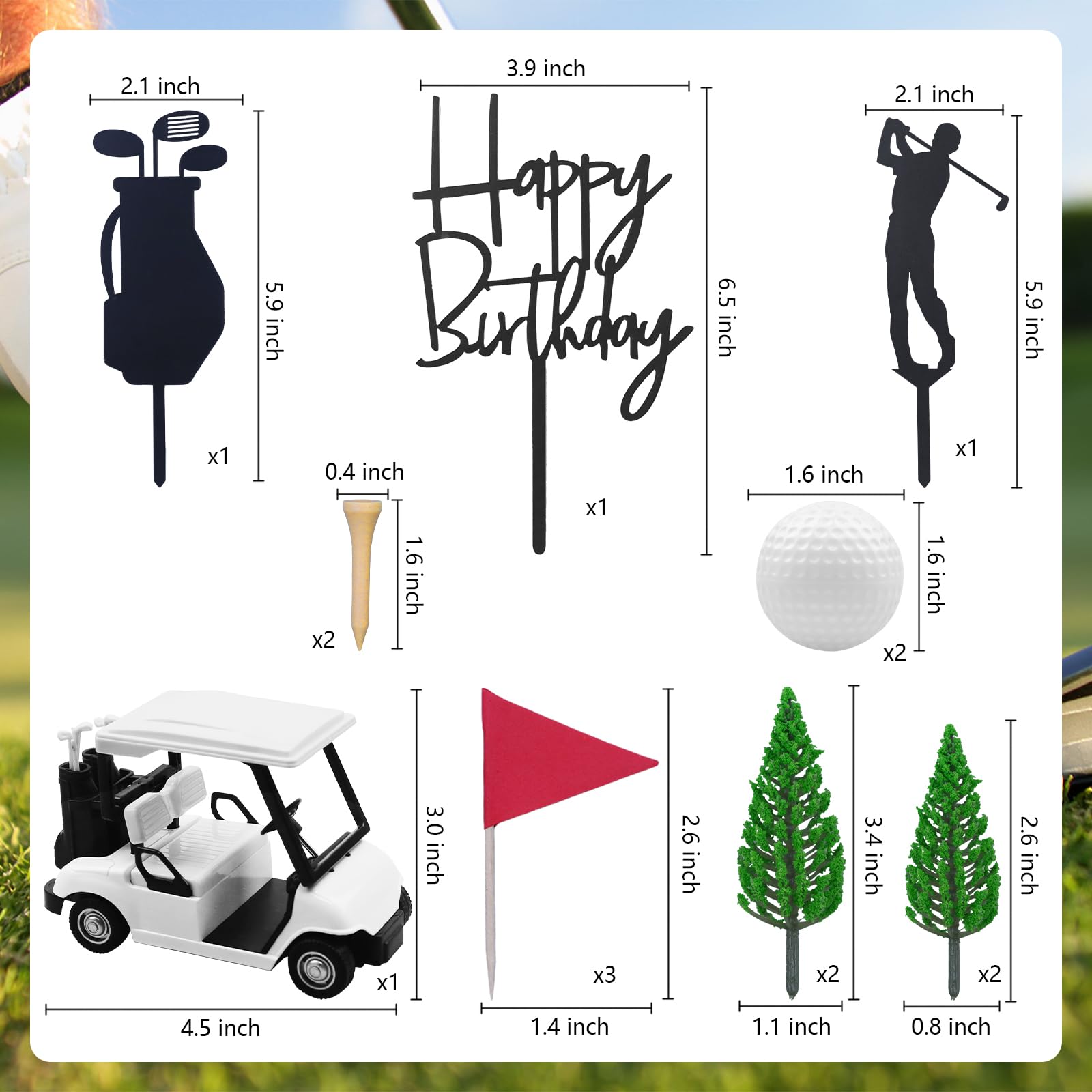 MEMOVAN Golf Cake Decorations Golf Birthday Cake Toppers Mini Golf Cart Toy Golf Theme Cake Decorations with Cart Flag Golf Ball Green Tree for Golf Theme Party Supplies