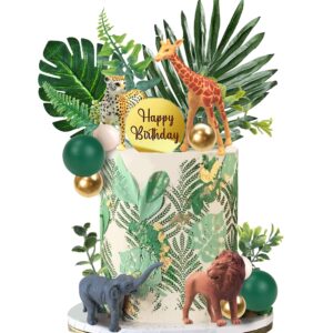 27 pcs jungle animal cake toppers, safari animals figure toys picks jungle wild one animals cake decorations for baby shower safari party holiday party (green)