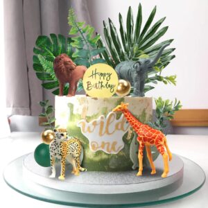 27 PCS Jungle Animal Cake Toppers, Safari Animals Figure Toys Picks Jungle Wild One Animals Cake Decorations for Baby Shower Safari Party Holiday Party (Green)