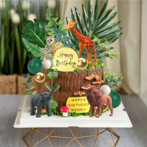 27 PCS Jungle Animal Cake Toppers, Safari Animals Figure Toys Picks Jungle Wild One Animals Cake Decorations for Baby Shower Safari Party Holiday Party (Green)