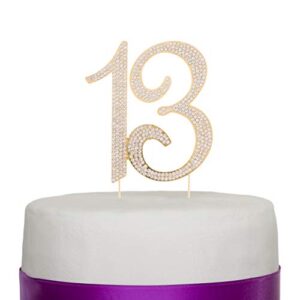 ella celebration 13 cake topper for 13th birthday party, gold rhinestone metal number decoration (gold)