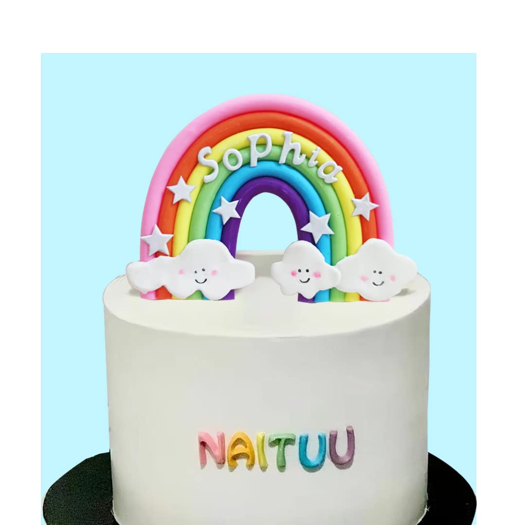 Personalized Rainbow Cake Topper Smiling Could with DIY Name for Boys Girls Birthday Baby Shower