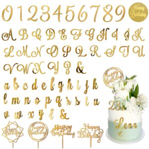 acrylic alphabet number cake topper diy personalized name cupcake toppers with a-z letter 0-9 number happy birthday sets for custom wedding cake decorations baby shower party supplies (style1 gold)