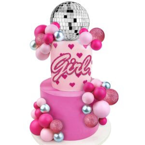 32 pcs hot pink girl cake topper disco girl ball cake decoration for wedding birthday baby shower girl theme party cake decoration supplies