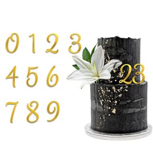 acrylic number cake topper diy cupcake toppers with 0-9 numbers mirrored gold picks for wedding cake decorations happy birthday baby shower party supplies (style1, gold number)