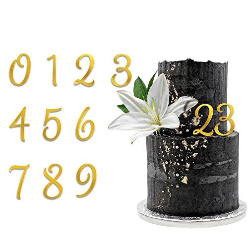 Acrylic Number Cake Topper DIY Cupcake Toppers with 0-9 Numbers Mirrored Gold Picks for Wedding Cake Decorations Happy Birthday Baby Shower Party Supplies (Style1, Gold Number)