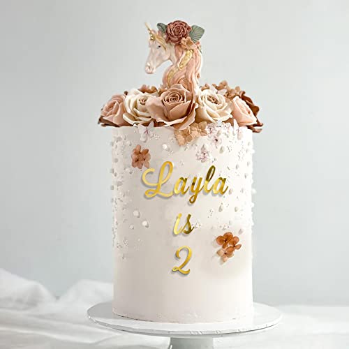 Acrylic Number Cake Topper DIY Cupcake Toppers with 0-9 Numbers Mirrored Gold Picks for Wedding Cake Decorations Happy Birthday Baby Shower Party Supplies (Style1, Gold Number)