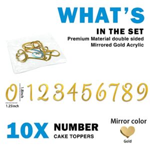 Acrylic Number Cake Topper DIY Cupcake Toppers with 0-9 Numbers Mirrored Gold Picks for Wedding Cake Decorations Happy Birthday Baby Shower Party Supplies (Style1, Gold Number)