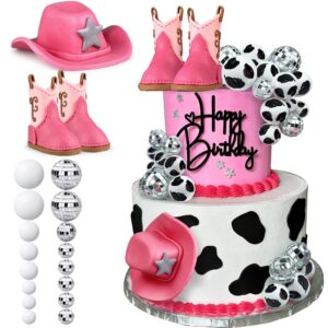 25pcs cowgirl cake decorations cowgirl hat and boot cake toppers disco ball cake topper western cowgirl birthday baby shower party favors supplies