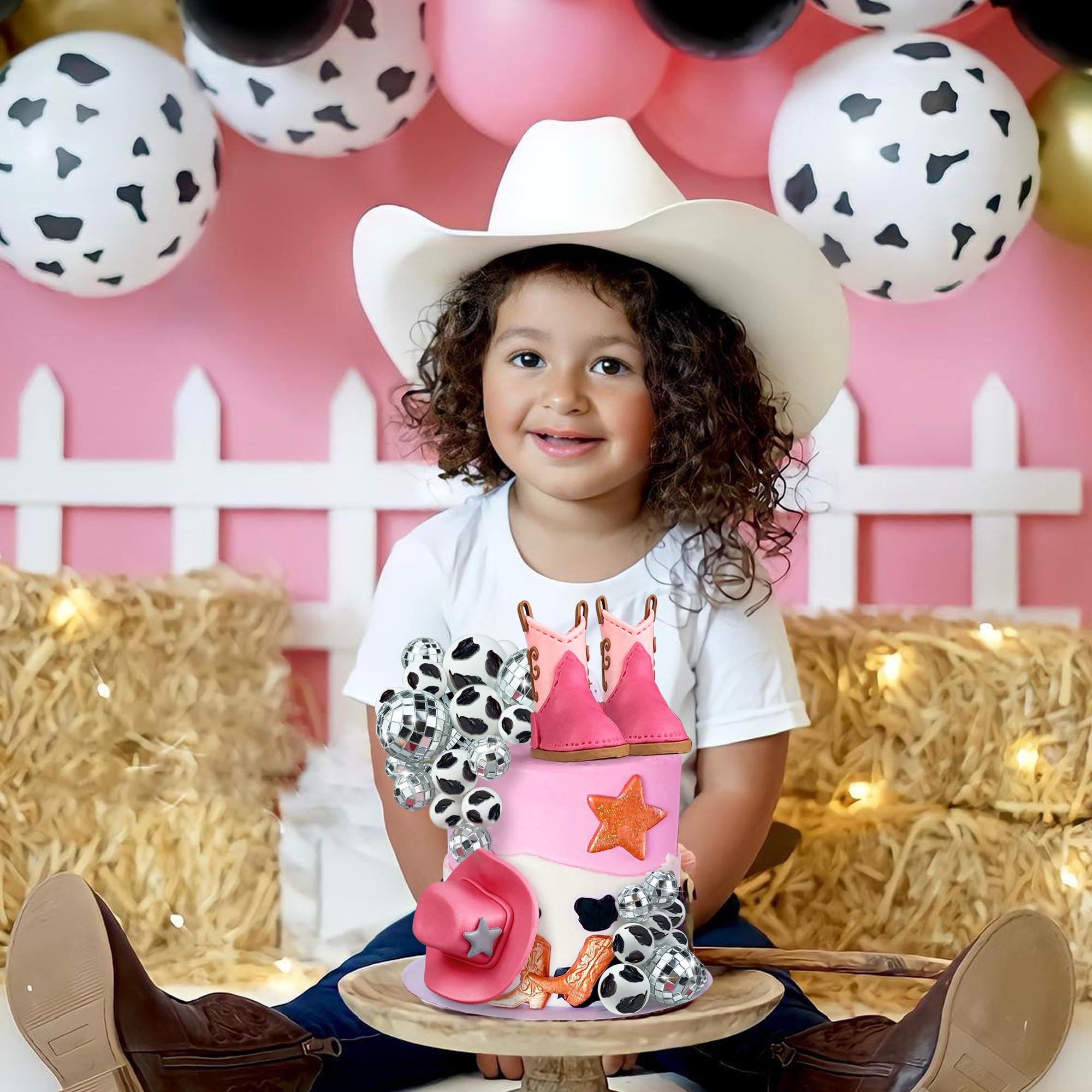 25PCS Cowgirl Cake Decorations Cowgirl Hat and Boot Cake Toppers Disco Ball Cake Topper Western Cowgirl Birthday Baby Shower Party Favors Supplies