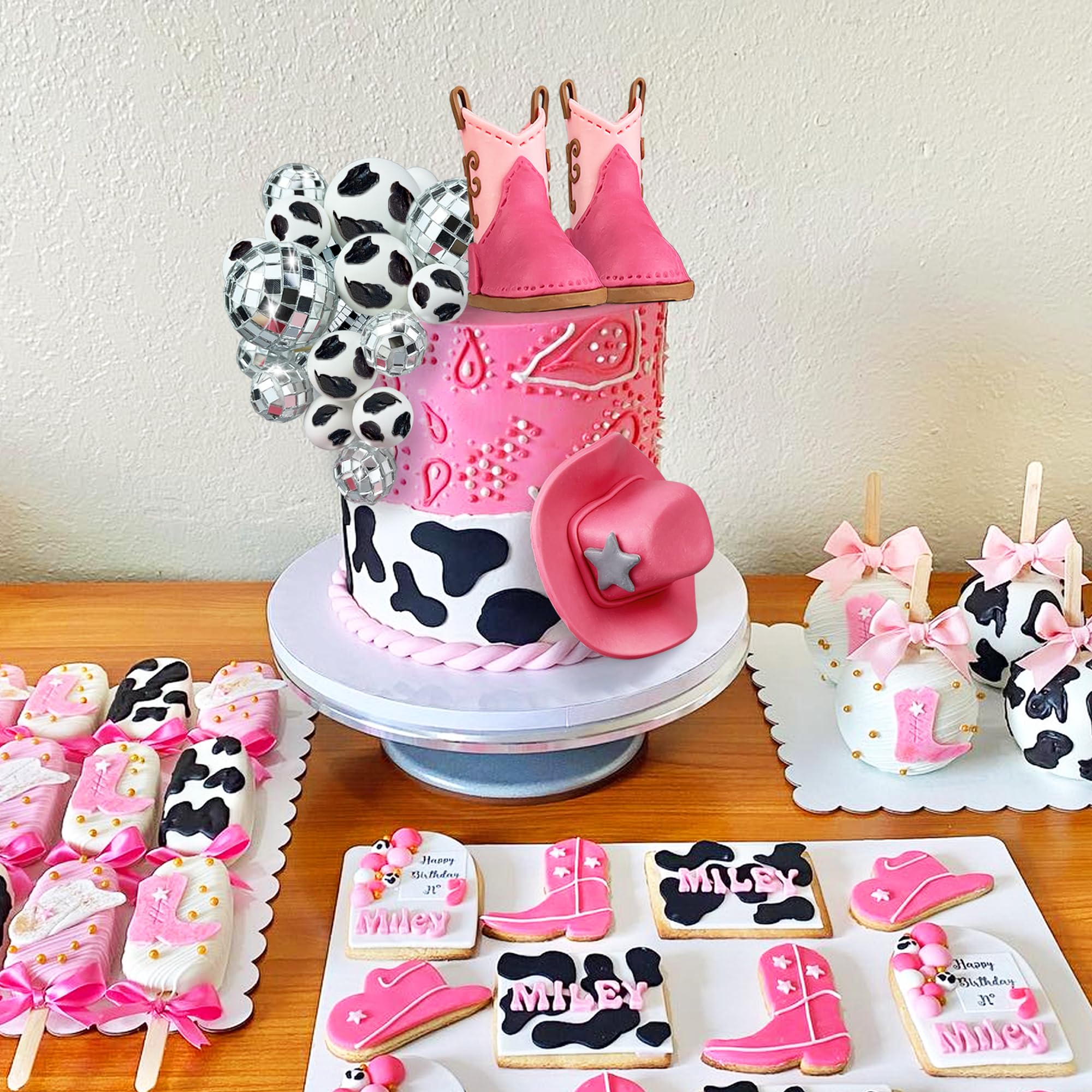 25PCS Cowgirl Cake Decorations Cowgirl Hat and Boot Cake Toppers Disco Ball Cake Topper Western Cowgirl Birthday Baby Shower Party Favors Supplies