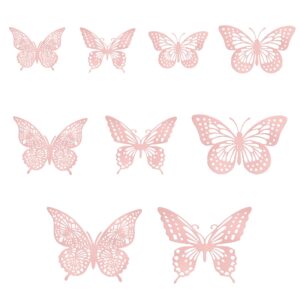 Gyufise 36 Pack Rose Gold Glitter 3D Butterfly Cupcake Toppers Hollow Butterfly Cake Decorations for Birthday Wedding Fairy Party Butterfly Wall Sticker Decal for Background Wall Decoration