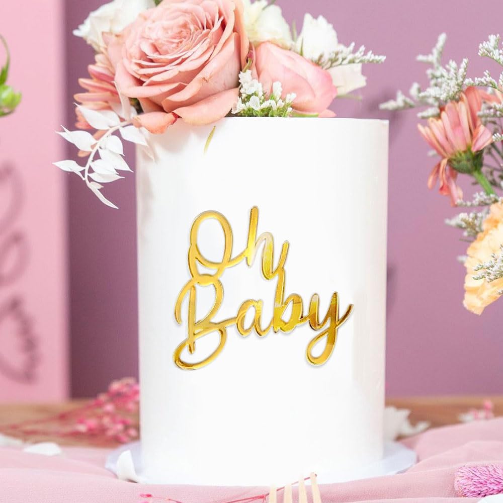 Oh Baby Cake Topper Mirror Gold Acrylic Cake Topper Oh Baby Sign Cake Toppers Oh Baby Baby Shower Decorations Cake Decorating Supplies Kit Boys Girls Birthday Cake Decorations Birthday Party Supplies