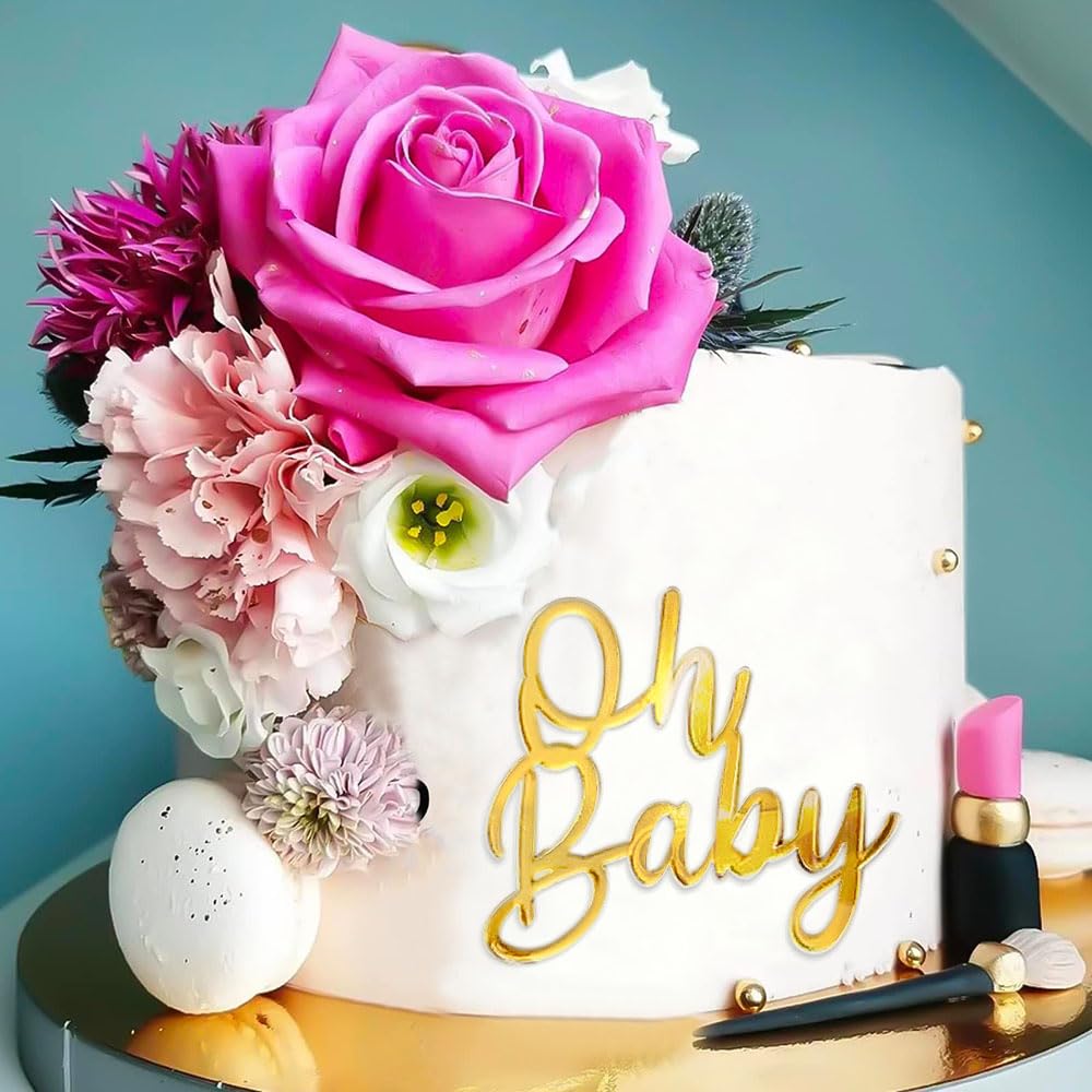 Oh Baby Cake Topper Mirror Gold Acrylic Cake Topper Oh Baby Sign Cake Toppers Oh Baby Baby Shower Decorations Cake Decorating Supplies Kit Boys Girls Birthday Cake Decorations Birthday Party Supplies