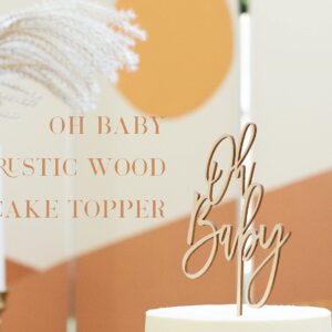 LS Designs Oh Baby Cake Topper Rustic Wood Baby Shower Cake Topper Large 5 1/4 inches x 7 3/4 inches Rustic Wood Baby Shower Girl Baby Shower Boy Cake Topper Gender Reveal Baby Shower