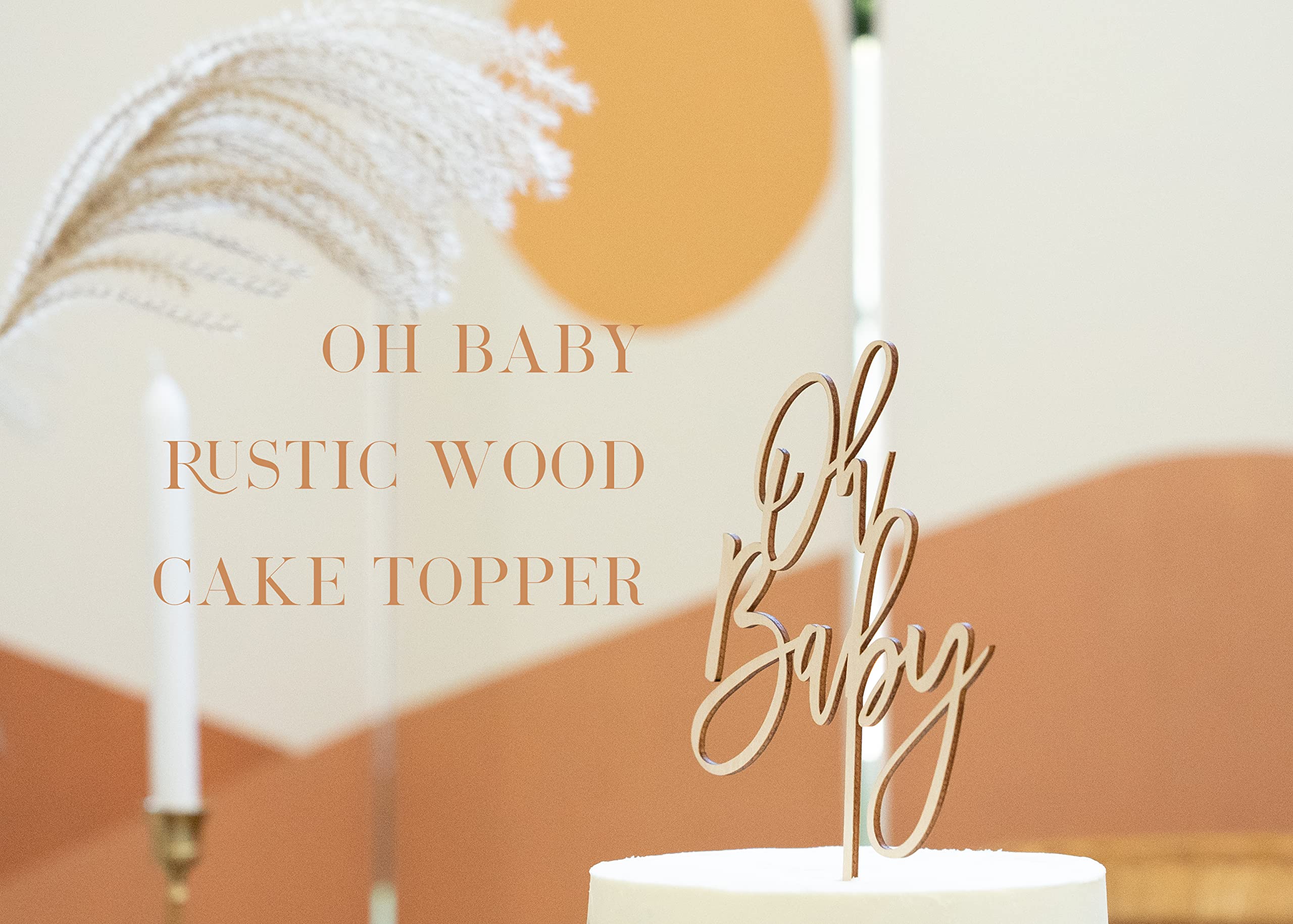 LS Designs Oh Baby Cake Topper Rustic Wood Baby Shower Cake Topper Large 5 1/4 inches x 7 3/4 inches Rustic Wood Baby Shower Girl Baby Shower Boy Cake Topper Gender Reveal Baby Shower