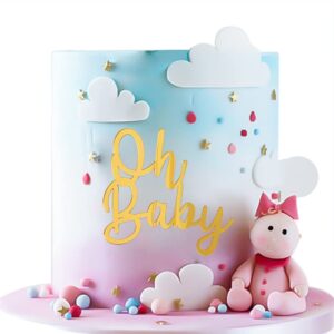 YXCute Oh Baby Cake Topper for Baby Shower Acrylic Gold Oh Baby Wedding Birthday Cake Topper for Gender Reveal Baby Birthday Party Cake Decorations Party Supplies