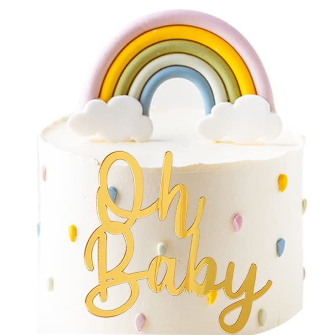 YXCute Oh Baby Cake Topper for Baby Shower Acrylic Gold Oh Baby Wedding Birthday Cake Topper for Gender Reveal Baby Birthday Party Cake Decorations Party Supplies